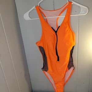 NEON ORANGE/BLACK ONE PIECE SWIMSUIT SIZE SMALL NWOT BRAND UNKOWN